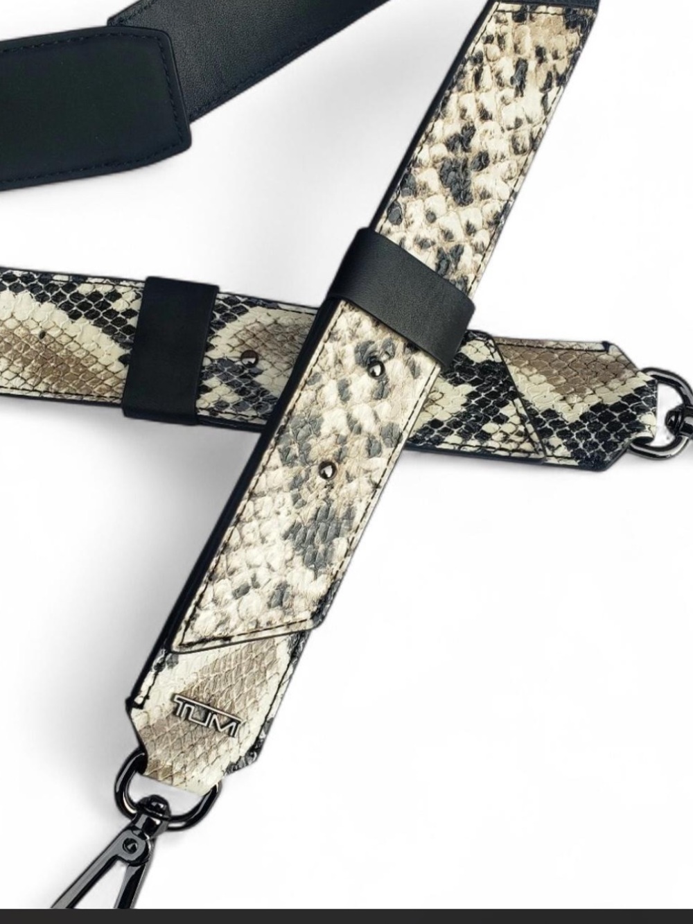 Tumi Snake-Print Leather Strap in Black and Cream